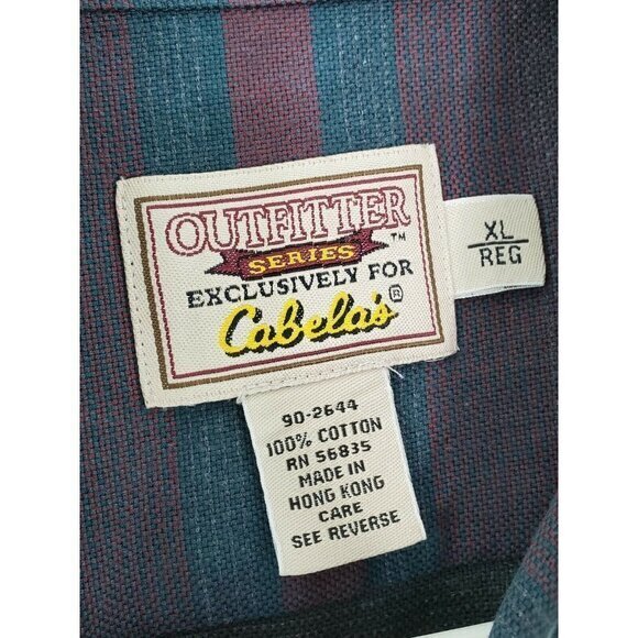 Cabelas Striped‎ Button Up Long Sleeve Elbow Patch Suede Leather Accent Shirt XL - Picture 6 of 6